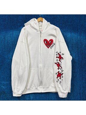 Keith Haring x Coca-Cola Pop Art White Zip-Up Hoodie Size 2X